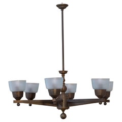 Midcentury bronze chandelier with 6 elegant hand blown glass