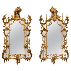 Pair of George II Style English Giltwood ‘Rococo’ Wall Mirrors