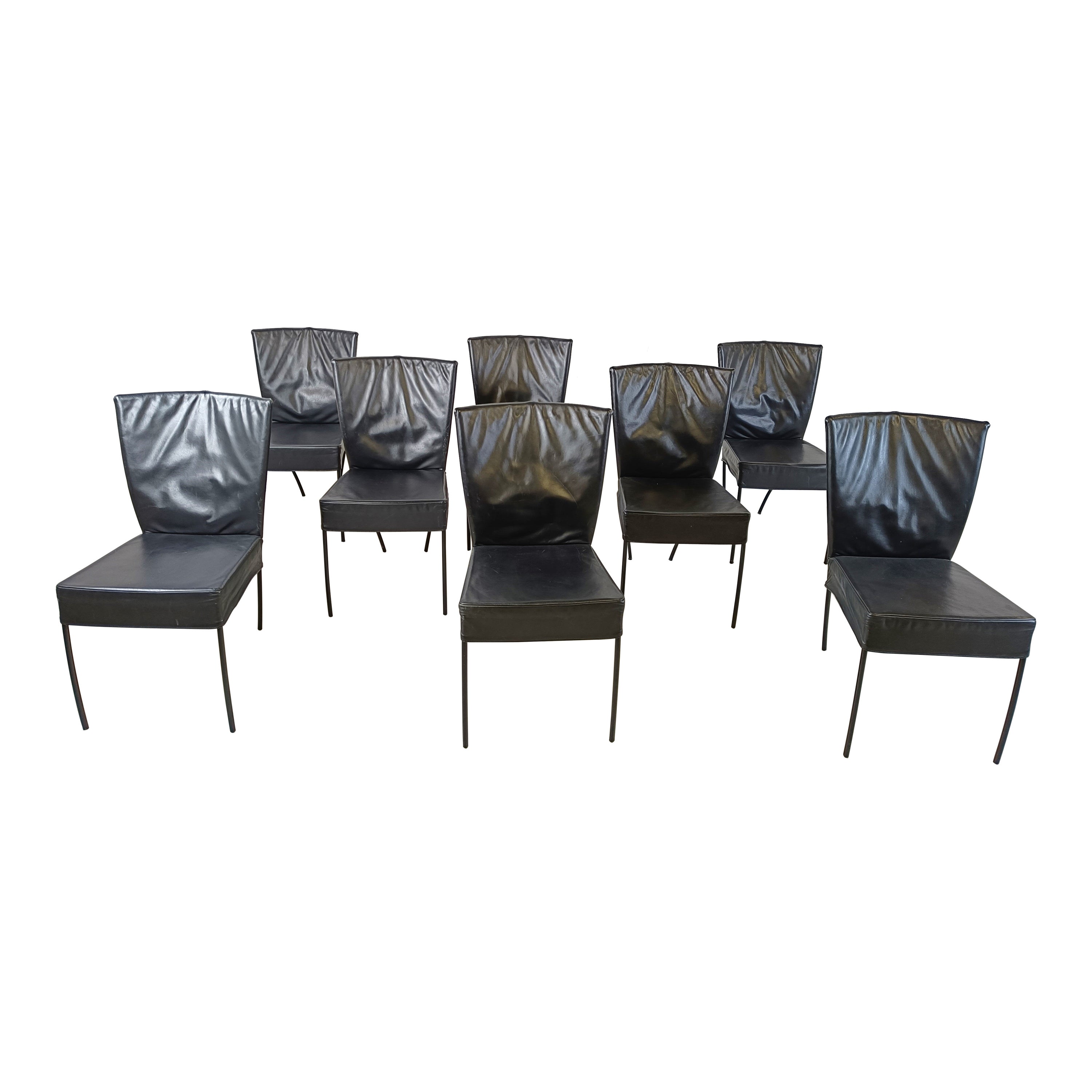 Chaises de salle à manger vintage en cuir, lot de 8, années 1980