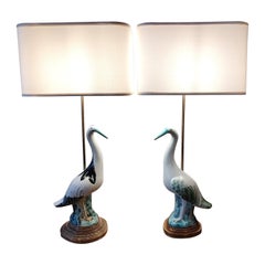 Pair of Italian heron lamps, gilt brass mounted base with custom made shades