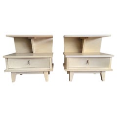 Pair Blonde / White Two Tier Nightstands by Dixie Furniture Co. 1950's