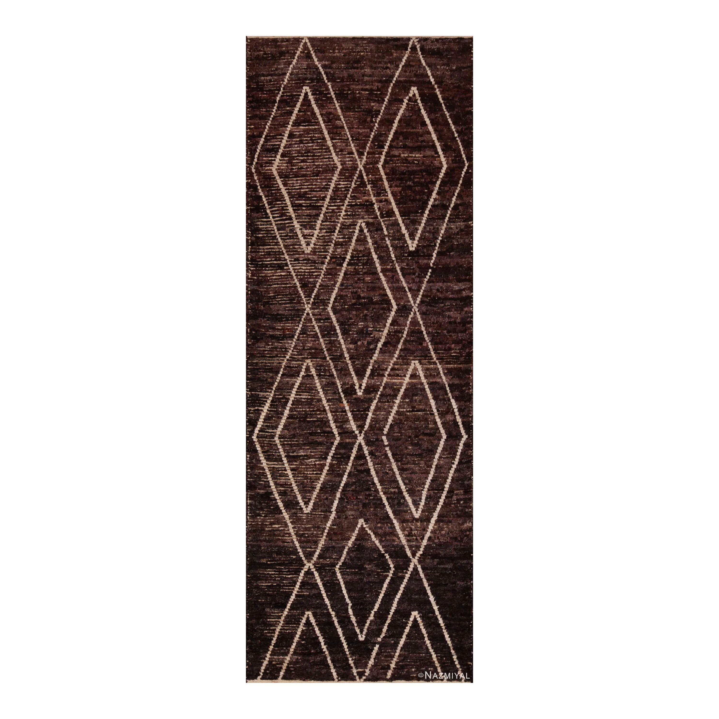 Nazmiyal Collection Tribal Geometric Modern Brown Hallway Runner Rug 3'4" x 9'4" For Sale