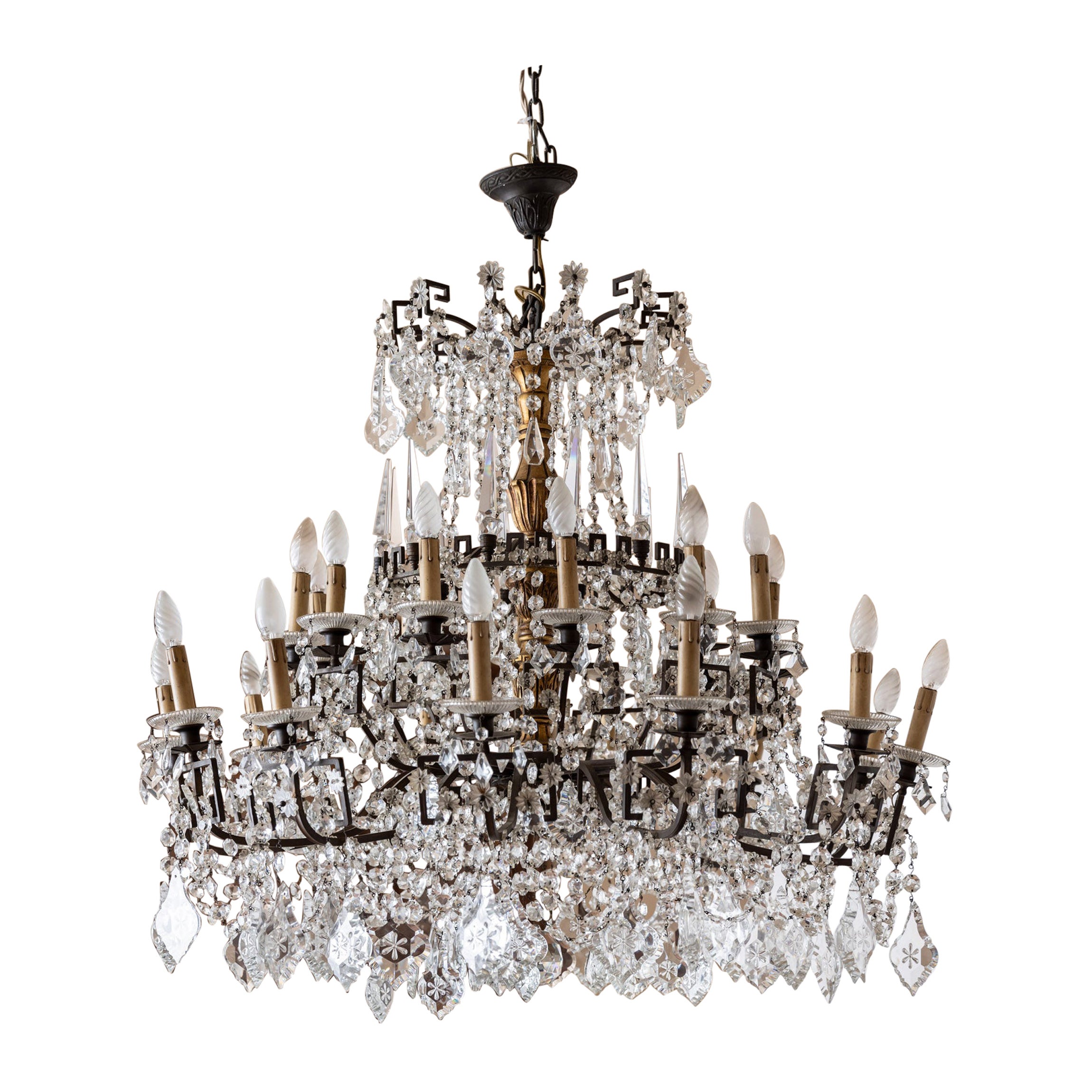 Midcentury italian glass drops chandelier For Sale