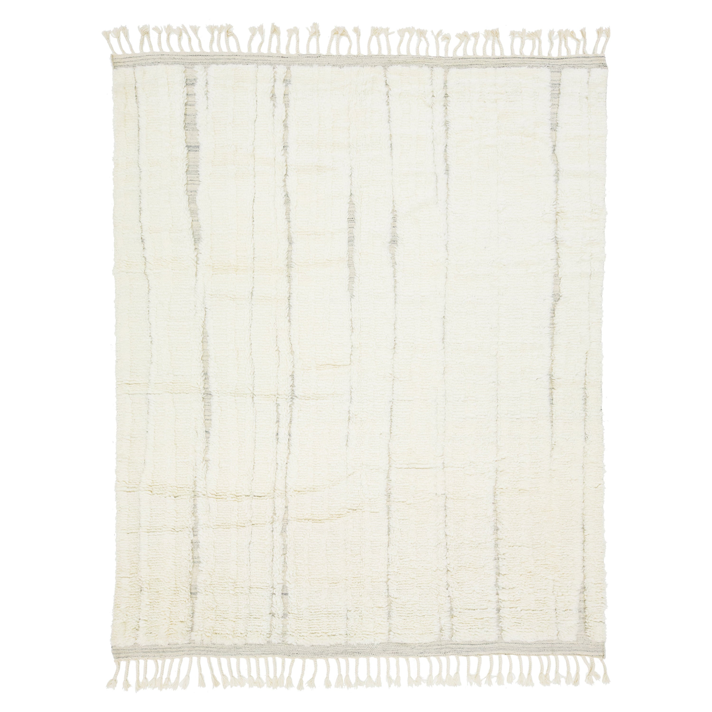Contemporary Natural Handmade Moroccan-Style Wool Rug In Ivory by Apadana For Sale