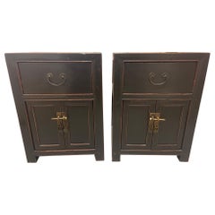 Pair of vintage Asian inspired wood end tables 