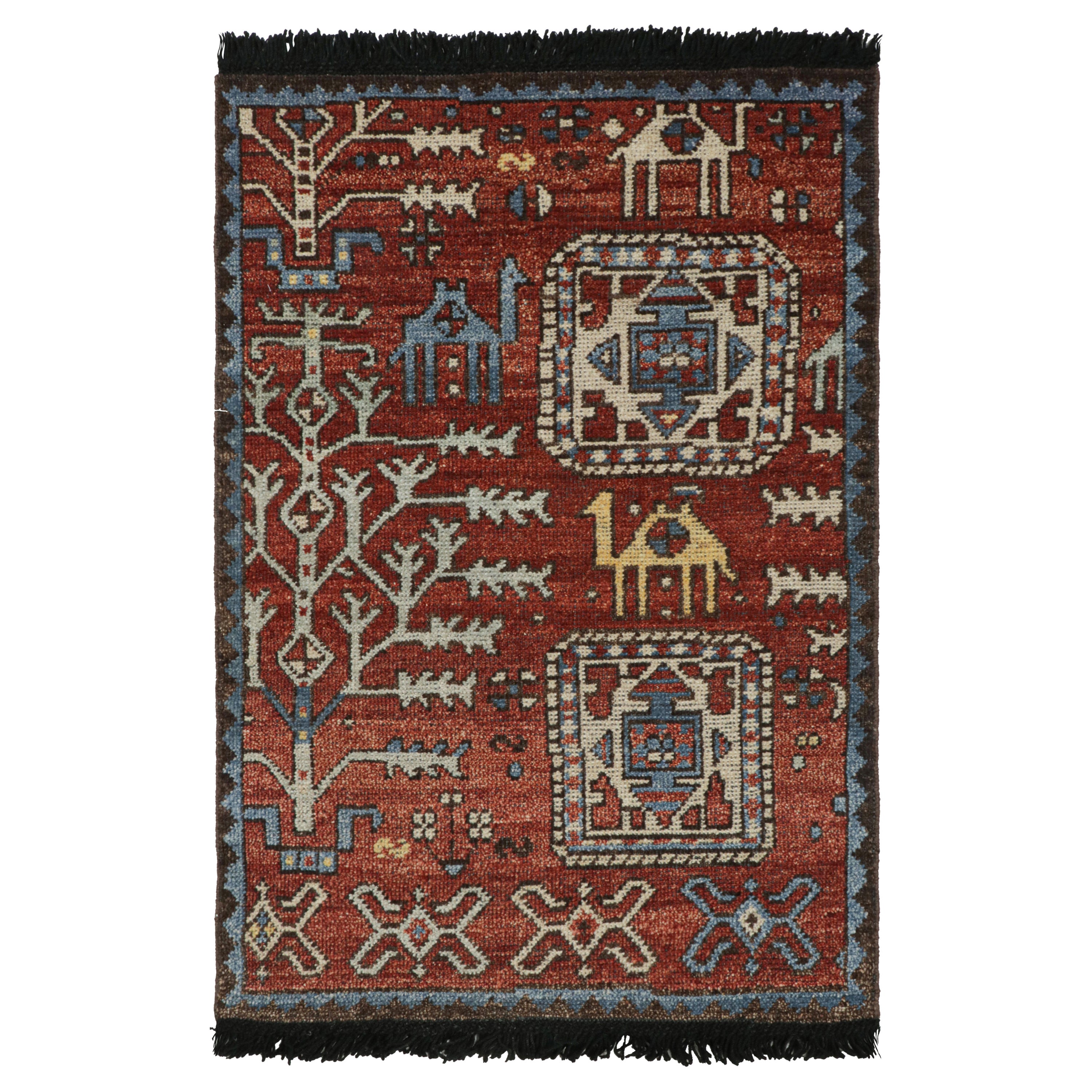 Rug & Kilim’s Caucasian Tribal Rug in Red with Camel Pictorials  For Sale