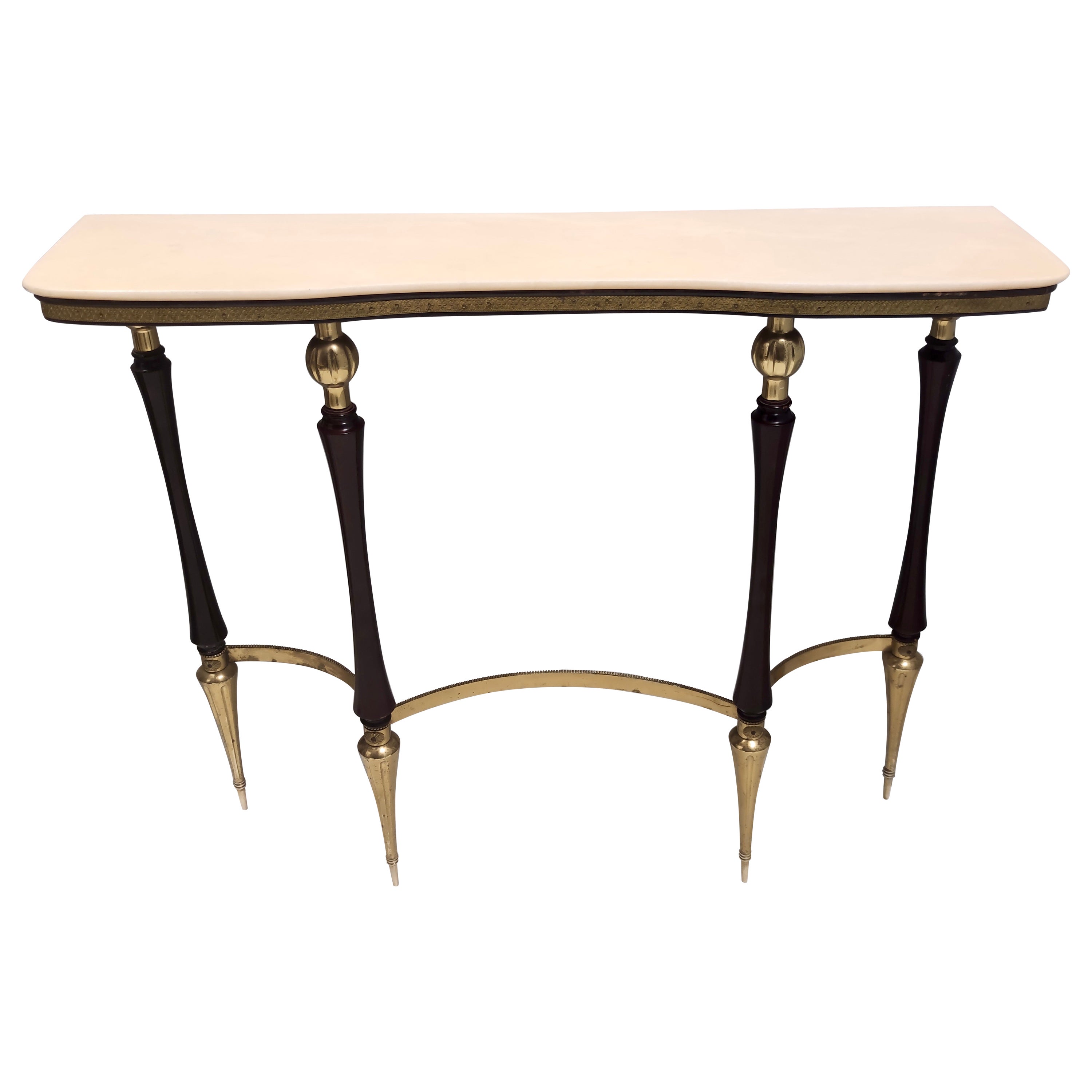 Table console vintage en hêtre ébénisé avec plateau en marbre rose portugais, Italie