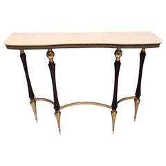Table console vintage en hêtre ébénisé avec plateau en marbre rose portugais, Italie