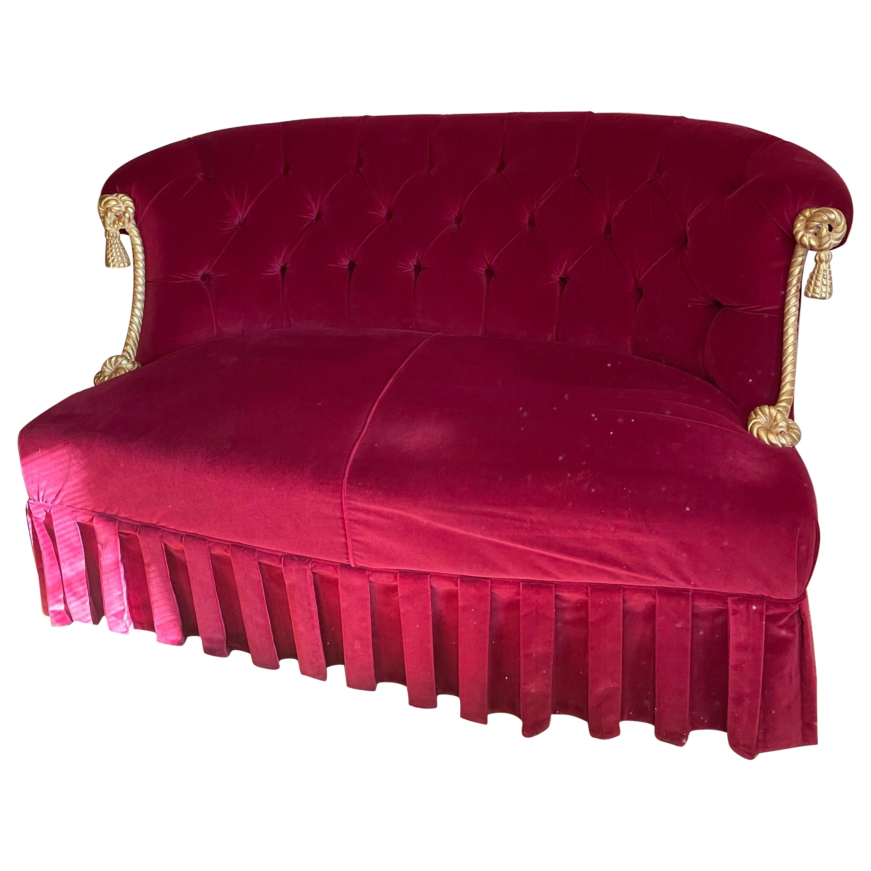 Italian Sofa Red Velvet  For Sale