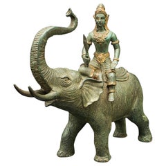 Antike Elefantenfigur, asiatisch, Bronze, Verzierung, thailändische Gottheit, viktorianisch, um 1880