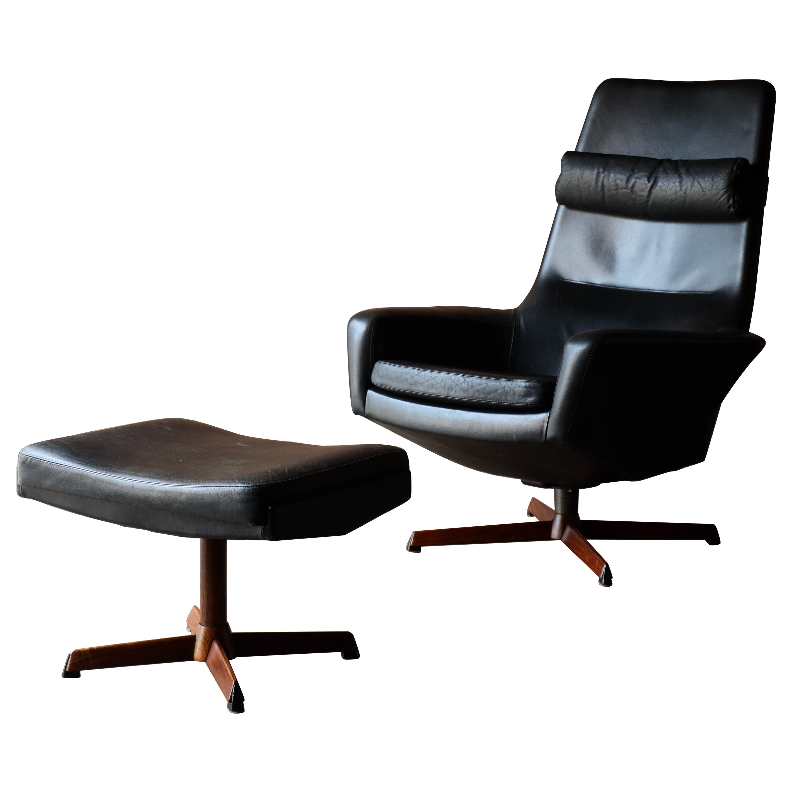 Leather & Rosewood Reclining Lounge Chair by Madsen & Schübell - Denmark 1950s