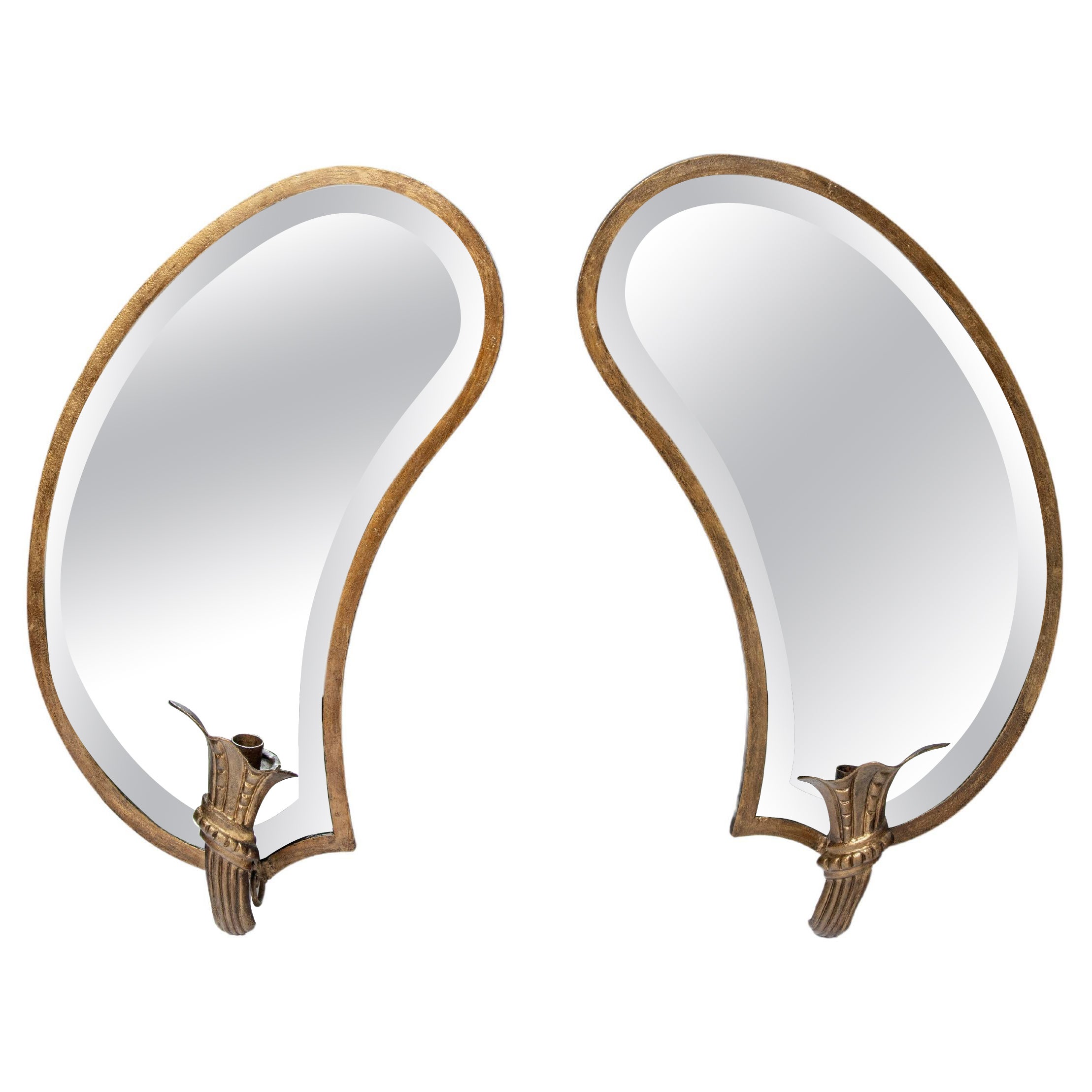 Bronze mirror-candle wall sconces attributed to Maison Jansen. Argentina, c.1950 For Sale