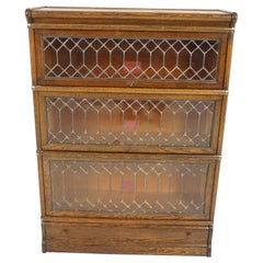 Antique Quality Leaded Glass Oak Sectional Bookcase Globe Wernicke, Canada 1910, H1179