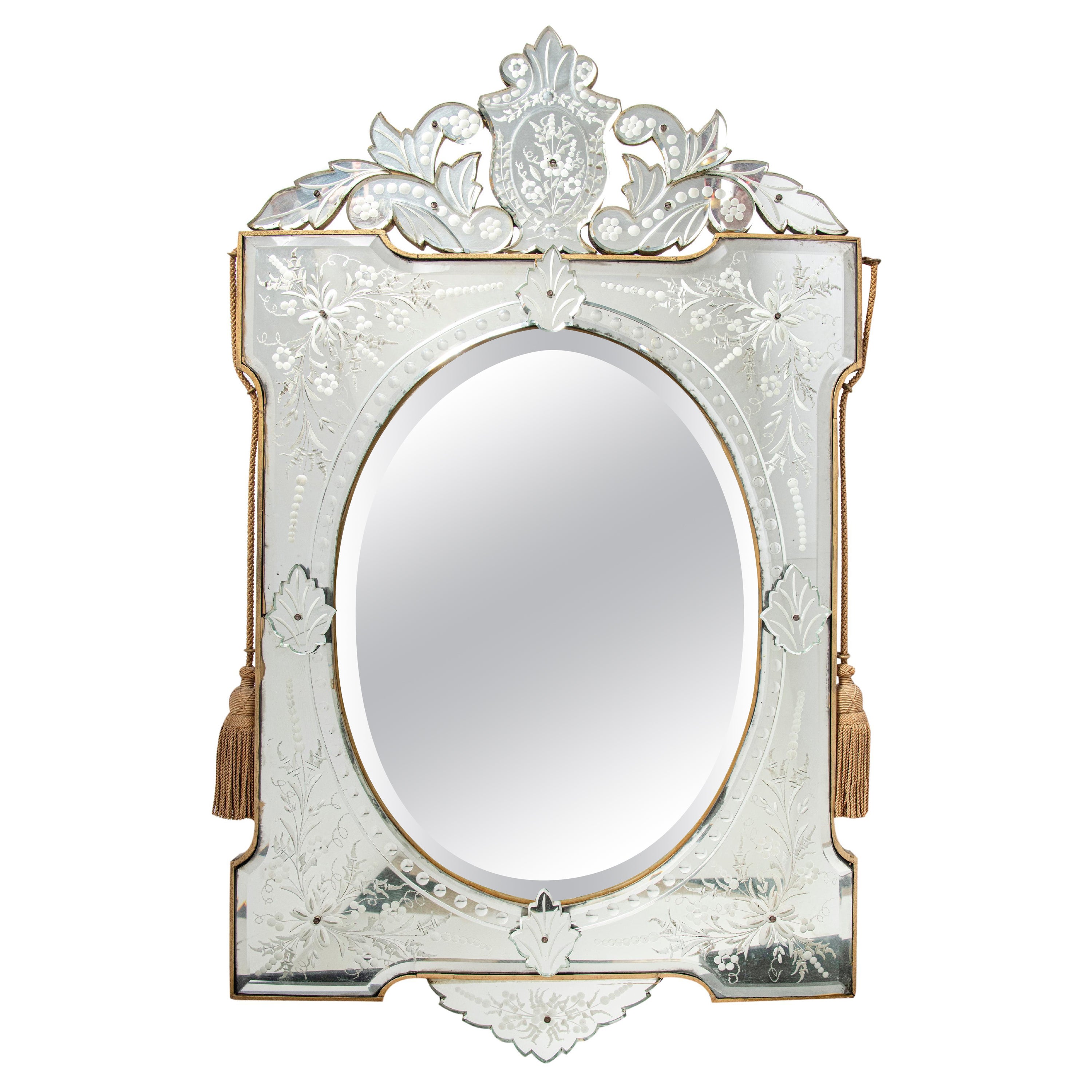 Murano Glass Mirror, Italy, Early 20th Century. For Sale