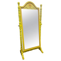 Used Retro Style Yellow Floor Mirror Carved Wood