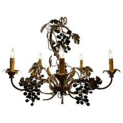 Estate French Painted Tole Grape Chandelier, Circa 1950's.