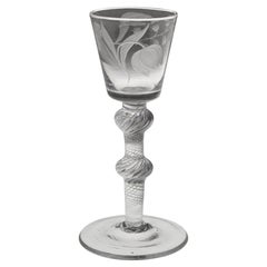 Used Air Twist Wine Glass with Engraved Bucket Bowl c1750