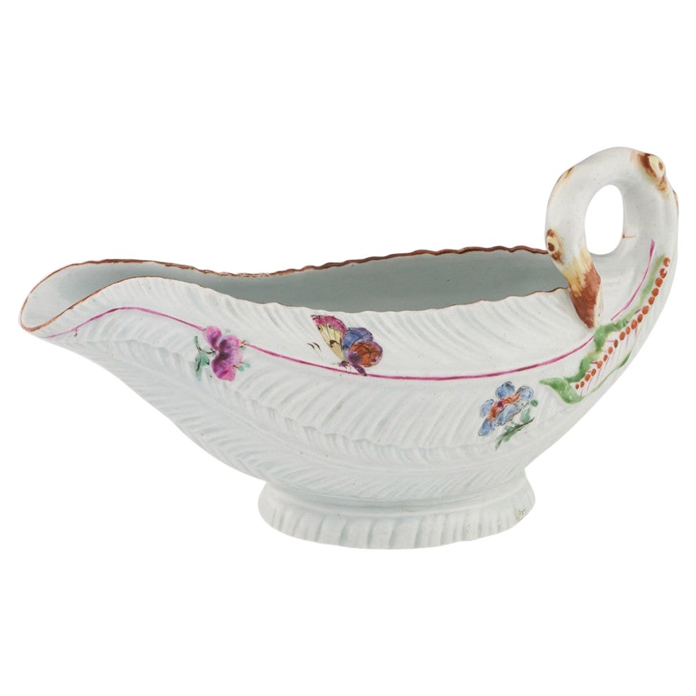 Worcester Porcelain Sauce Boat with Cos Moulding c1752 For Sale