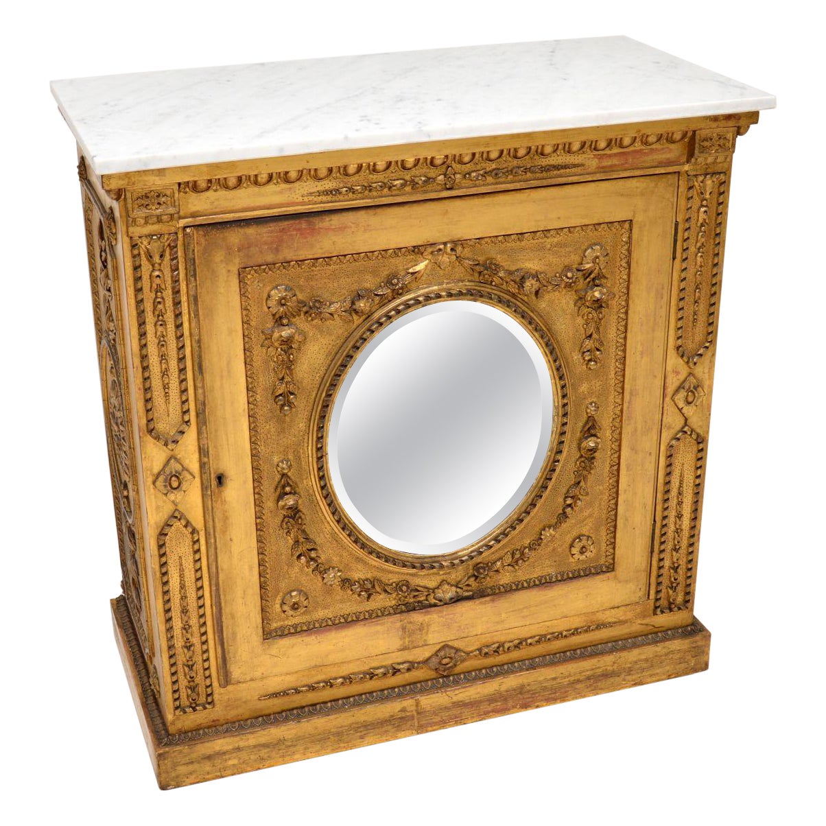 Antique Victorian Gilt Wood Marble Top Cabinet For Sale