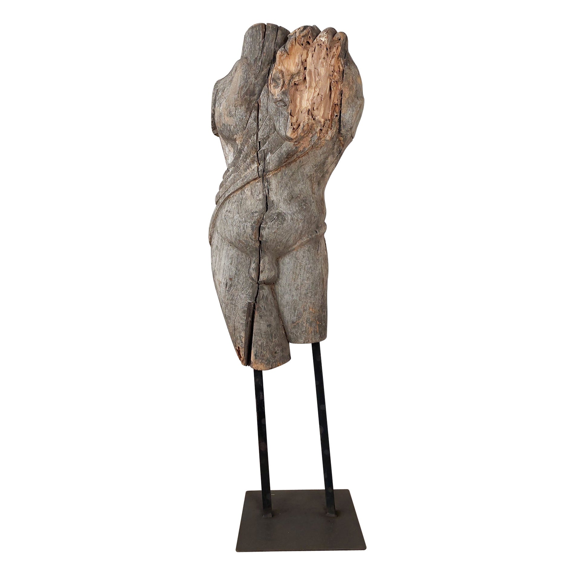 Sculpture en bois du 19e siècle représentant un torse d'homme en vente