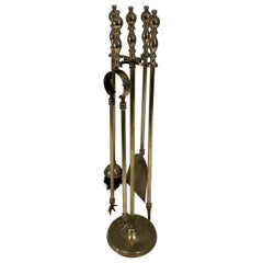 Vintage Neoclassical Style Brass Fireplace Tools on Stand