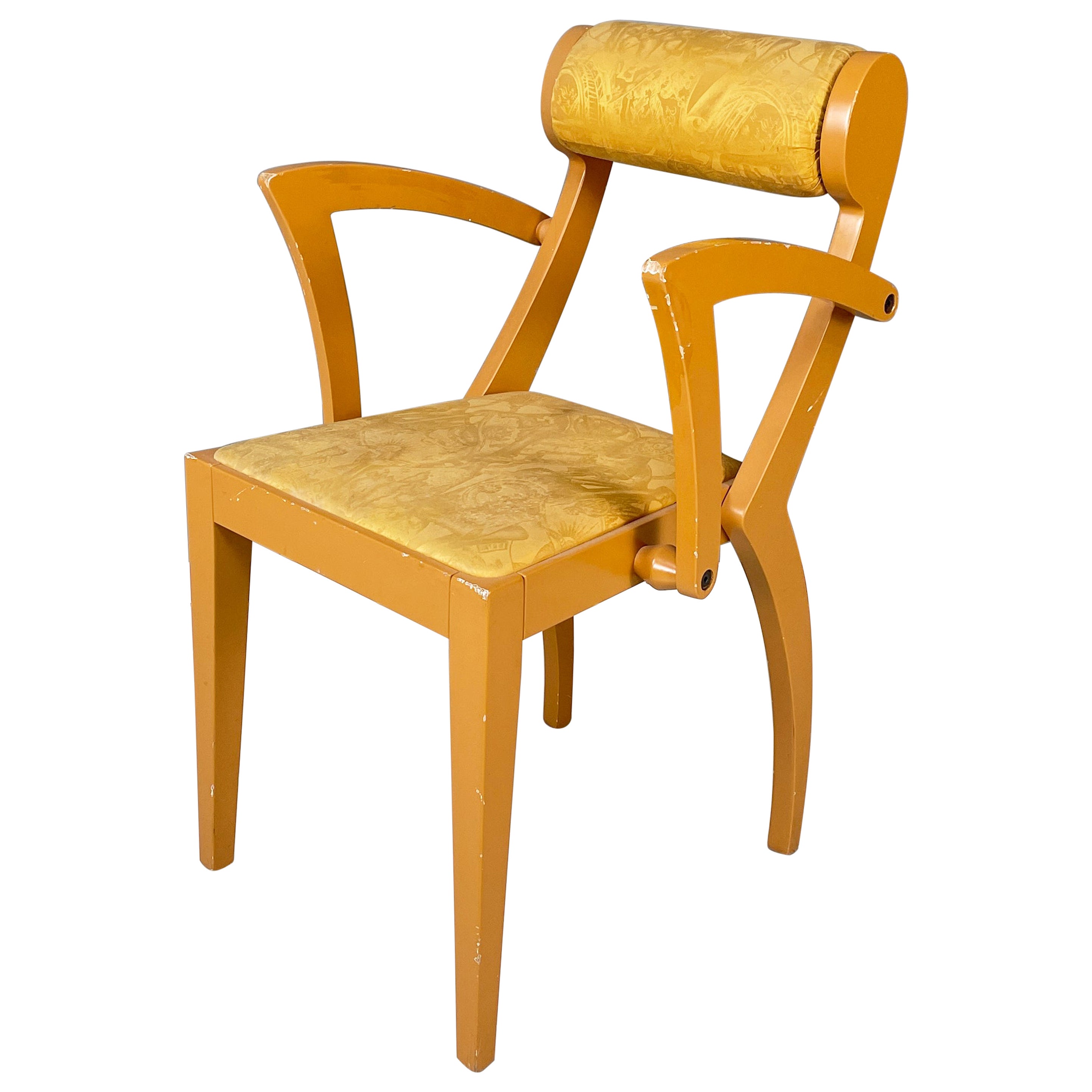 Italian modern yellow fabric and wooden chair by Bros/s, 1980s For Sale