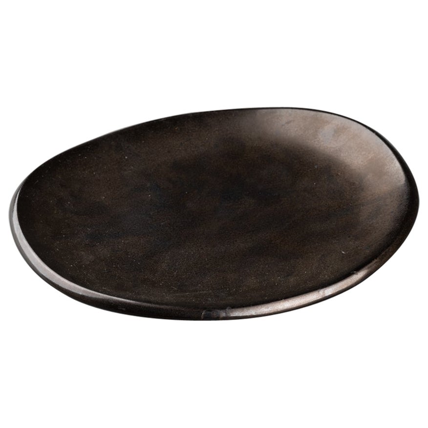 Suzanne Ramié : "Concave plate", black enameled circa 1950 - Madoura studio For Sale