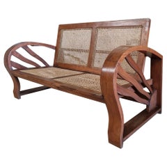 Art Deco Sofa Colonial Style Cane and Walnut 