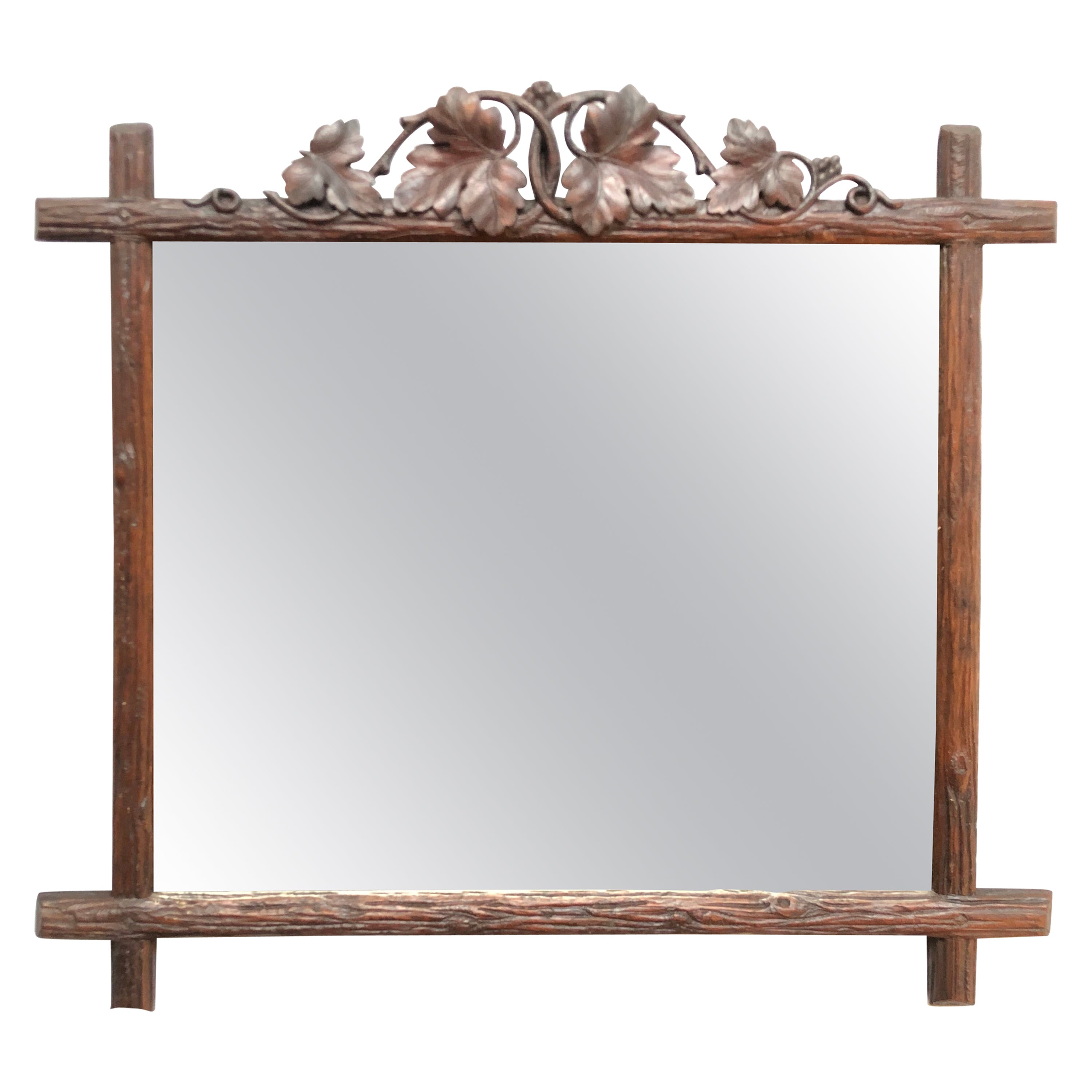 Antique Oak Hand Carved Victorian Wall Mirror For Sale
