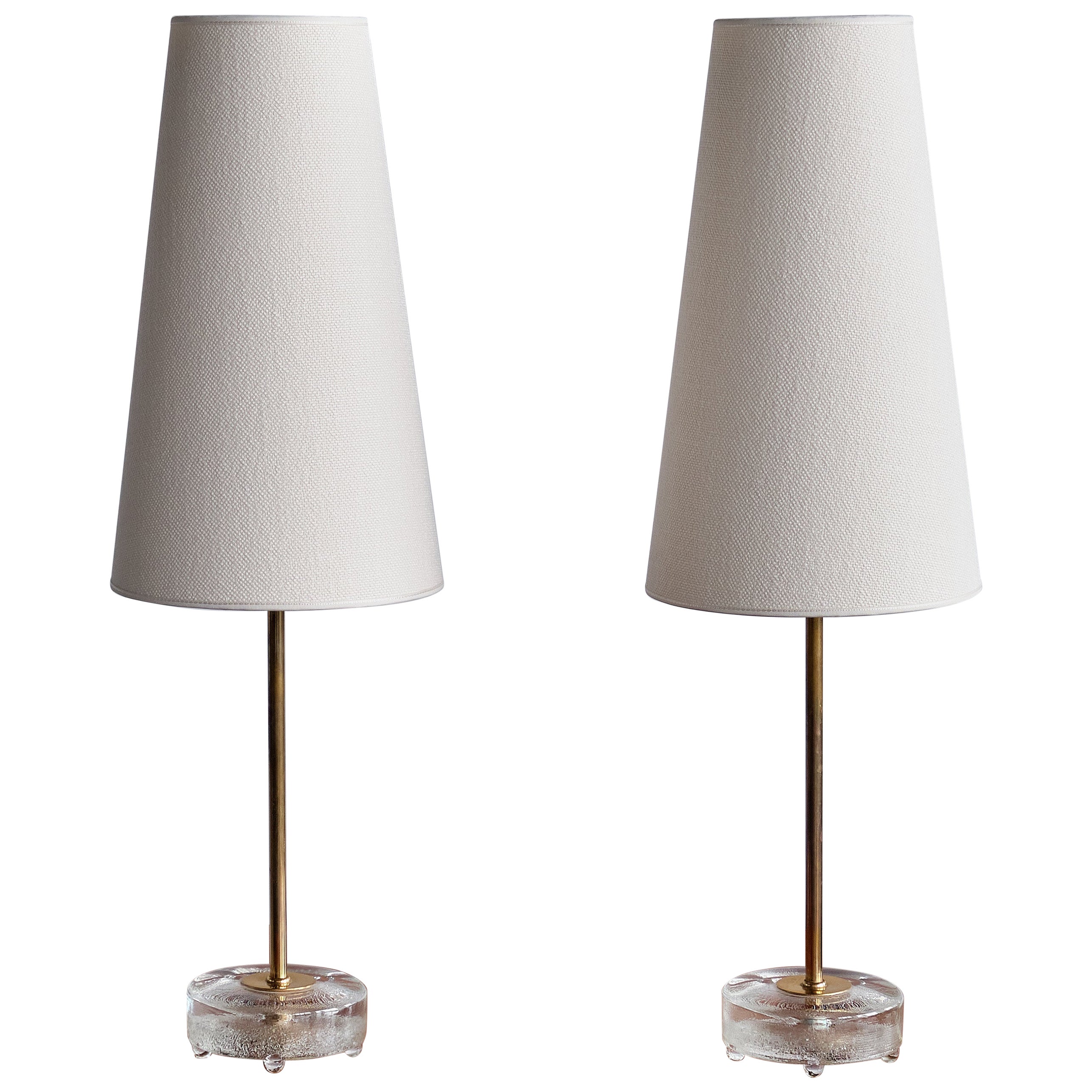 Pair of Falkenberg's Belysning Table Lamps in Brass and Glass, Sweden, 1960s