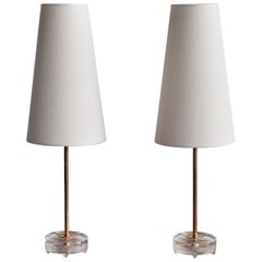 Pair of Falkenberg's Belysning Table Lamps in Brass and Glass, Sweden, 1960s