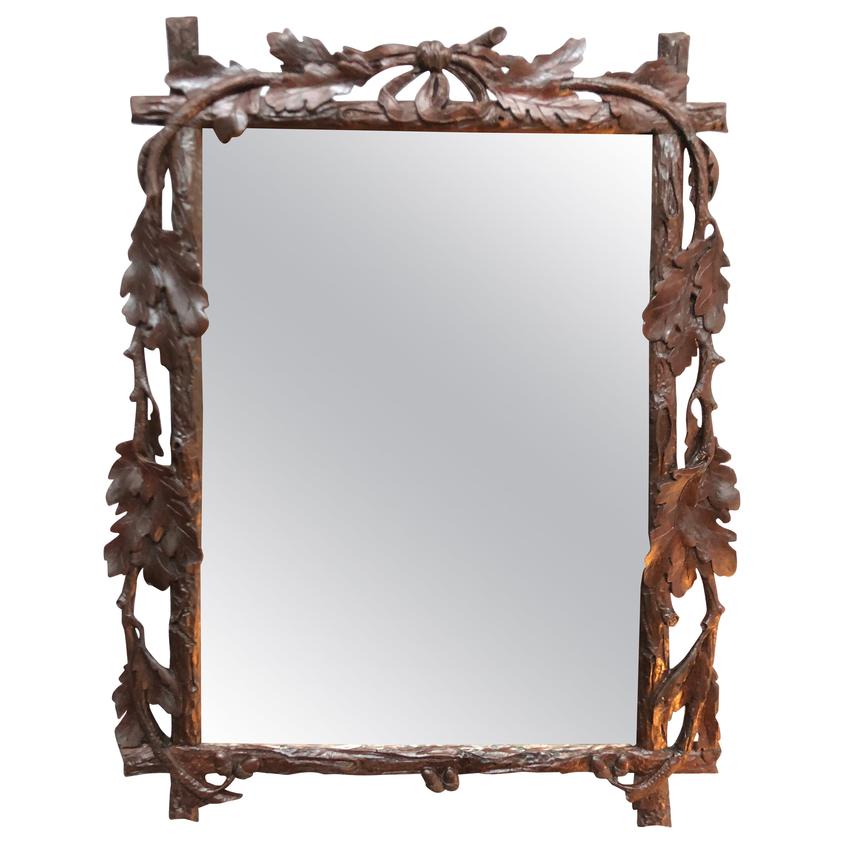 Antique Oak Hand Carved Victorian Wall Mirror For Sale