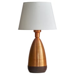 Retro American Designer, Table Lamp, Copper, Wood, USA, 1950s