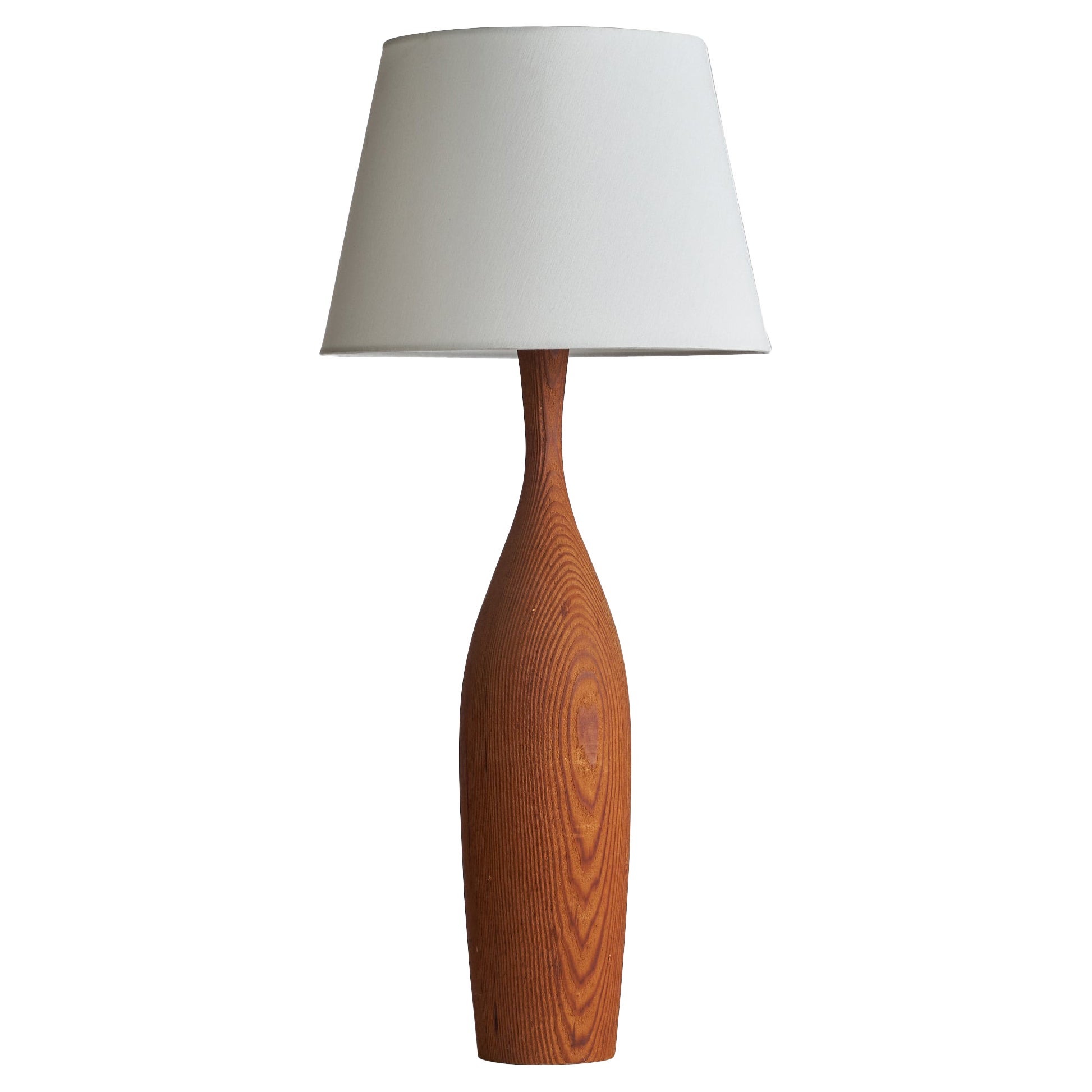 Swedish Designer, Large Table Lamp, Pine, Brass, Sweden, 1960s For Sale