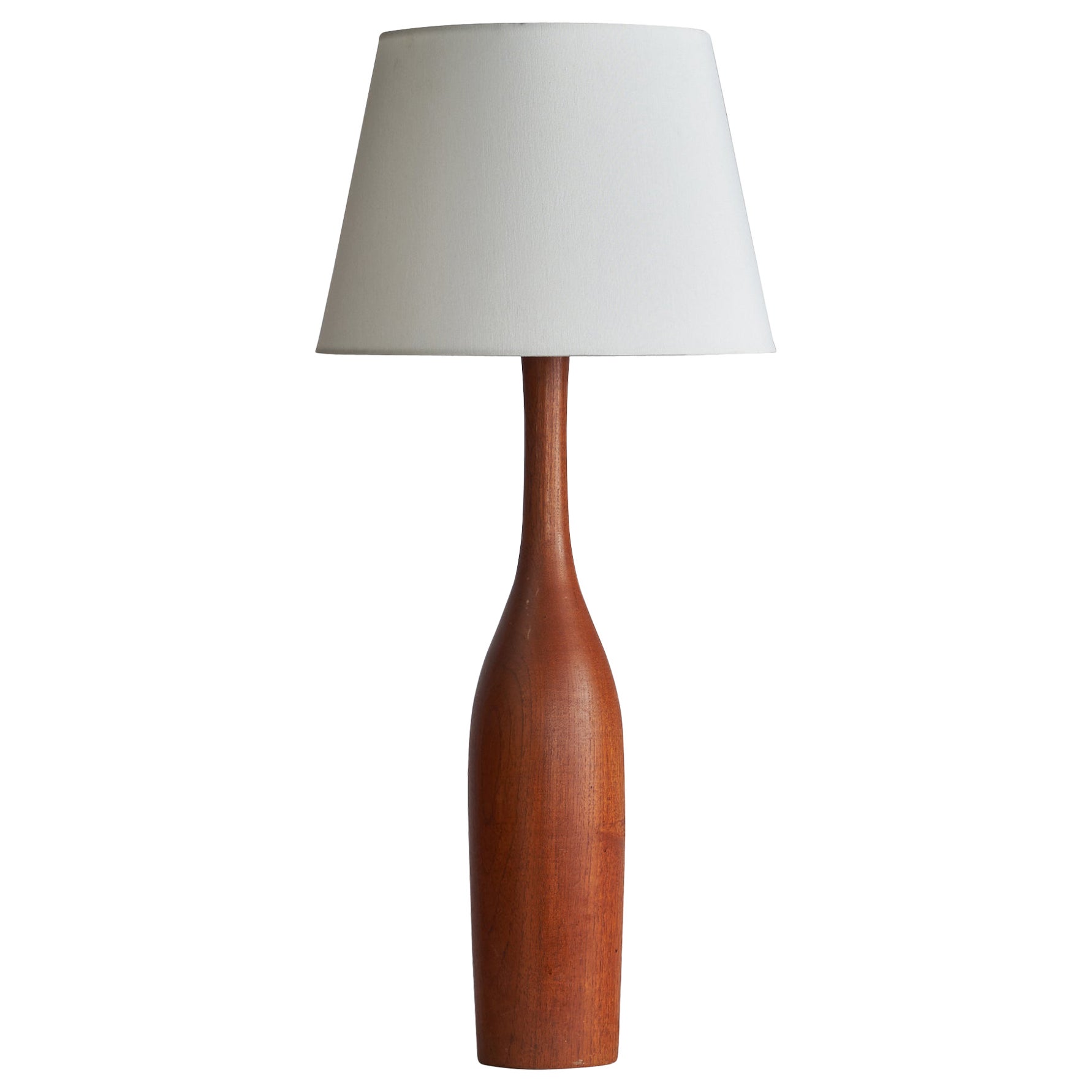 Swedish Designer, Large Table Lamp, Teak, Brass, Sweden, 1960s For Sale