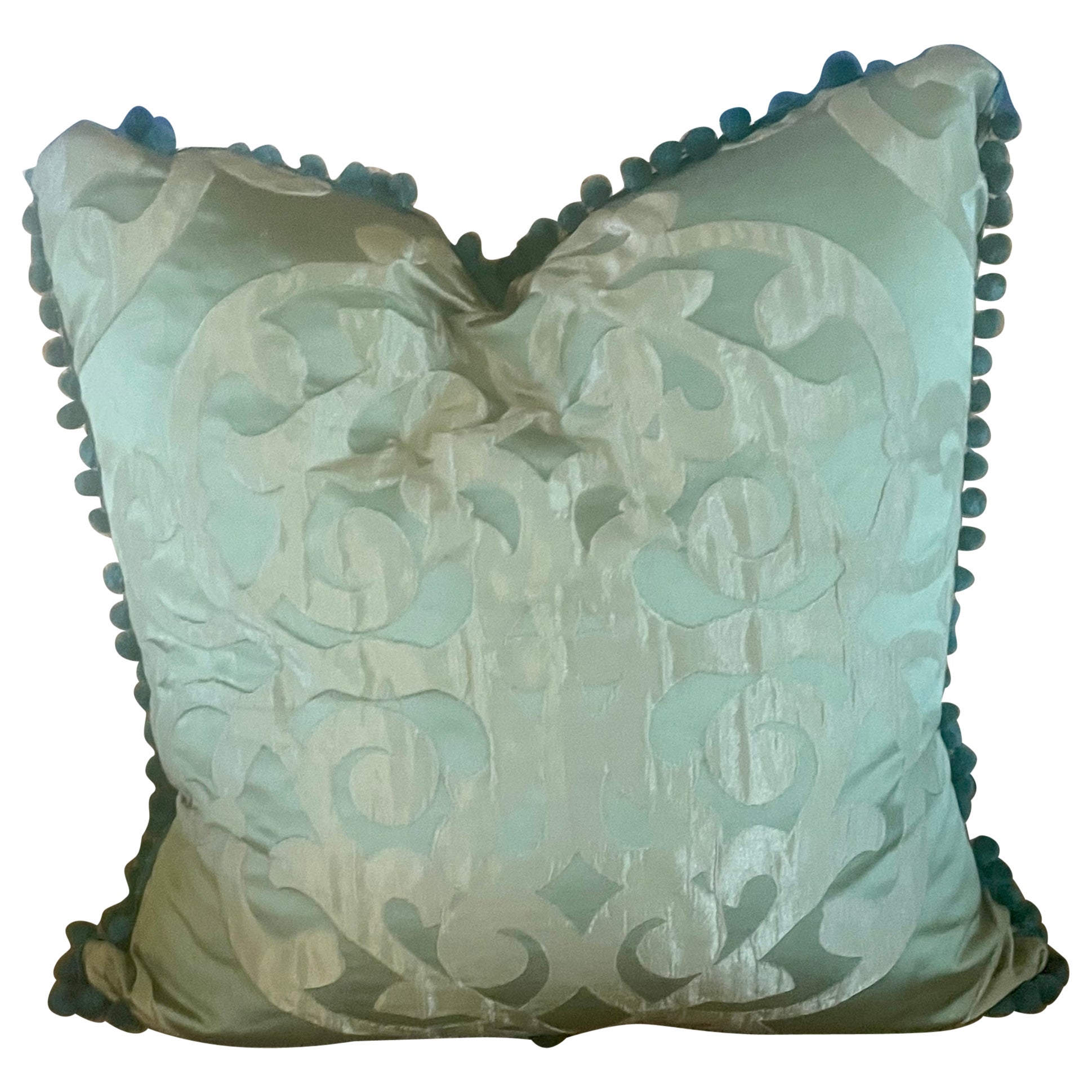 Green and Yellow Damask Pillow For Sale