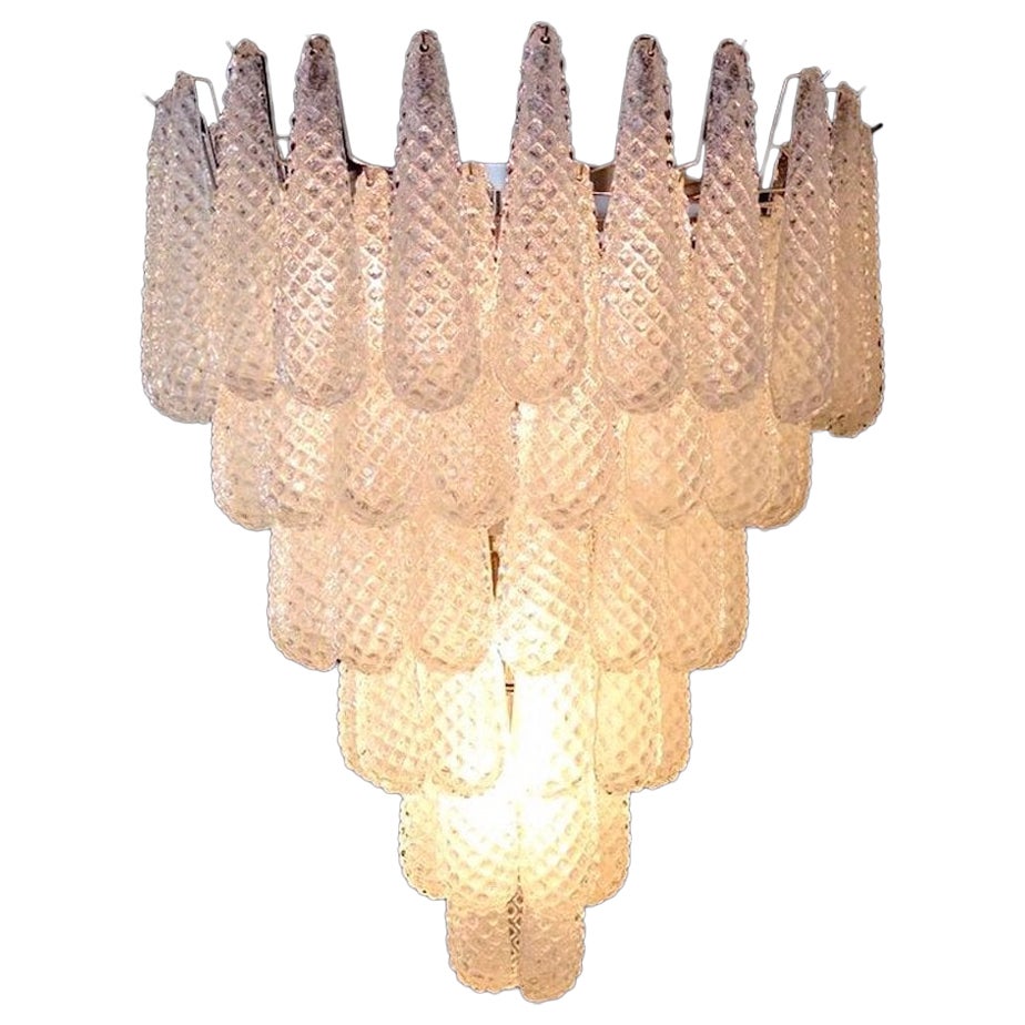 Modern Italian Murano Chandelier, 52 Glass Petals Drop, 1970s For Sale