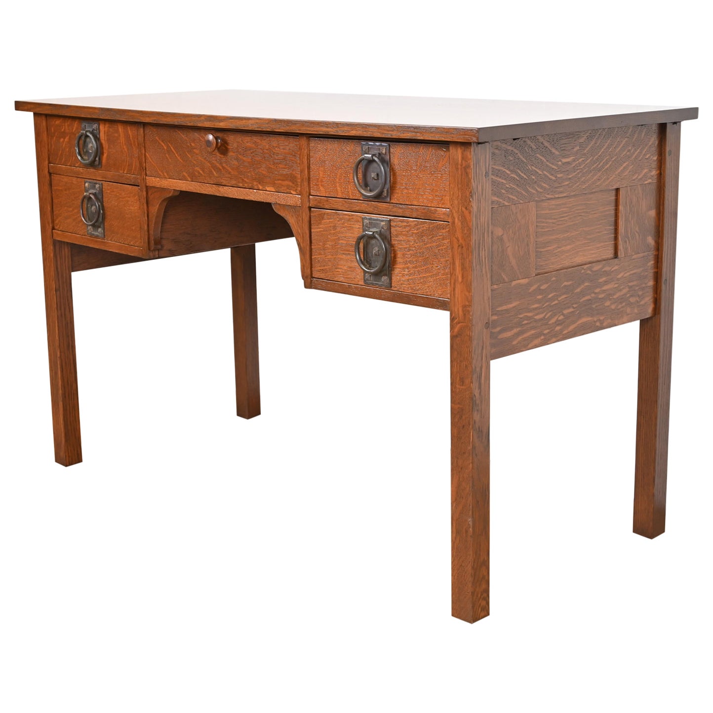 Signed Gustav Stickley Antique Mission Oak Arts & Crafts Desk, Newly Restored For Sale