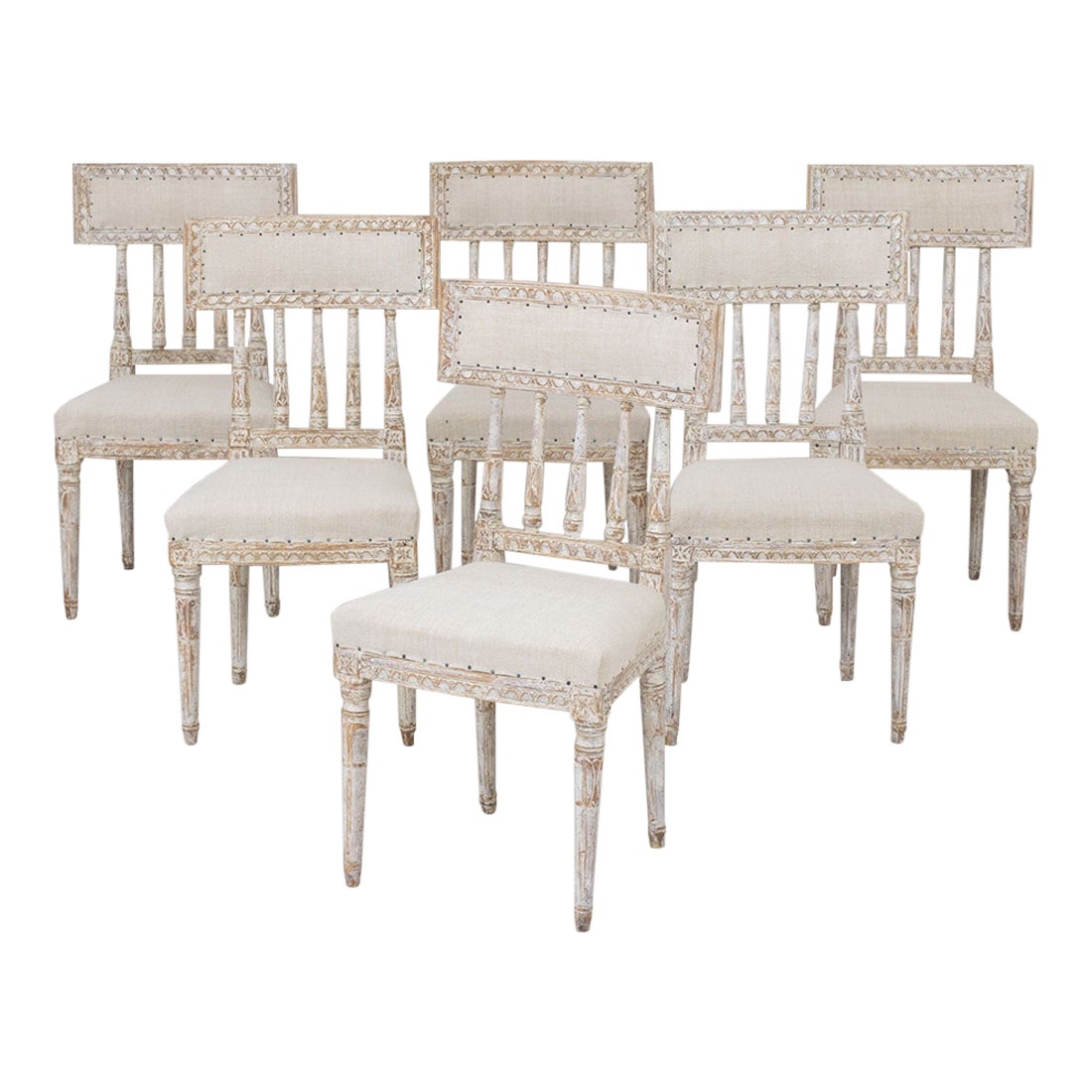 19th Century Set of Six Swedish Gustavian Period Chairs in Original Paint For Sale