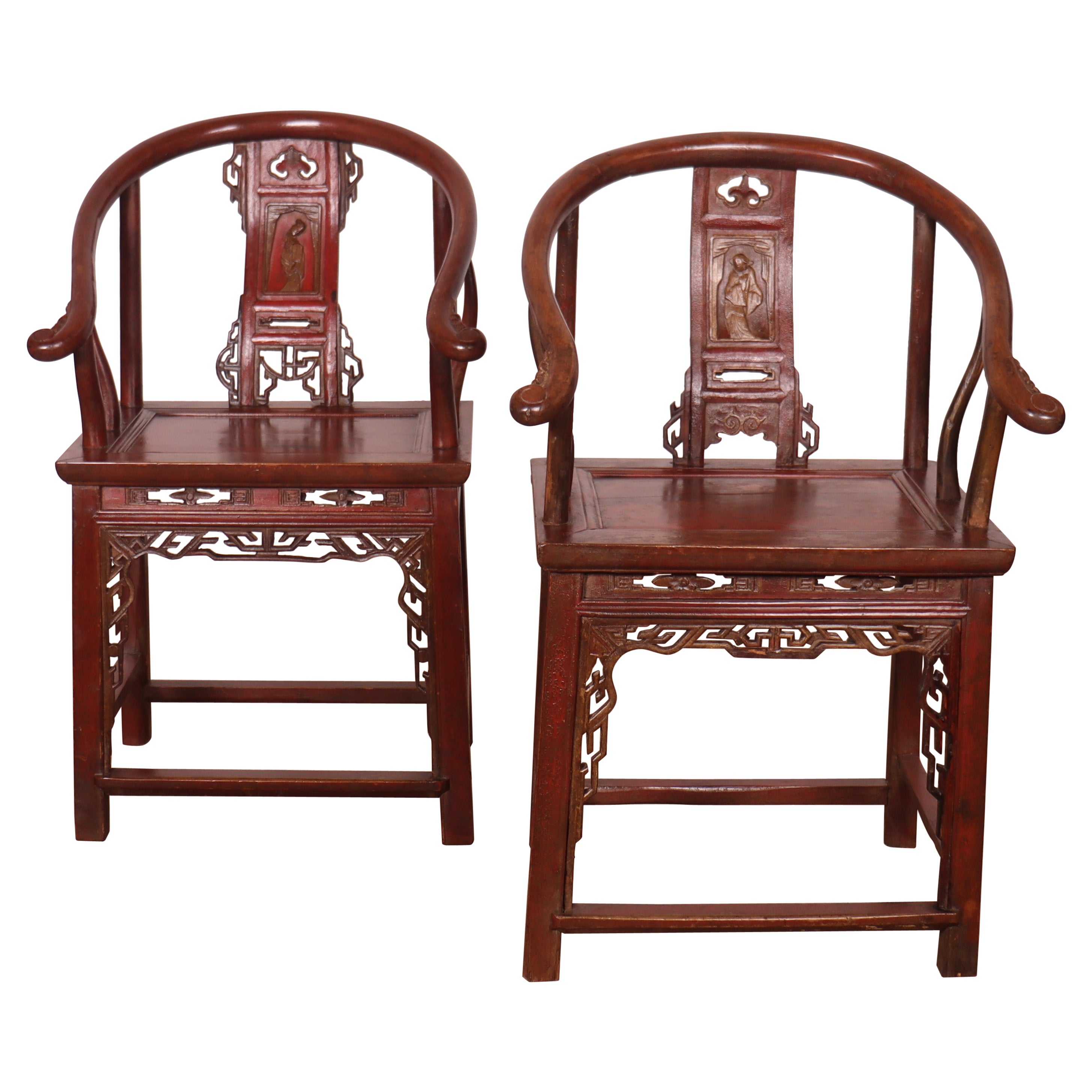 Near Pair of 19th Century Chinese Elm Arm Chairs  For Sale