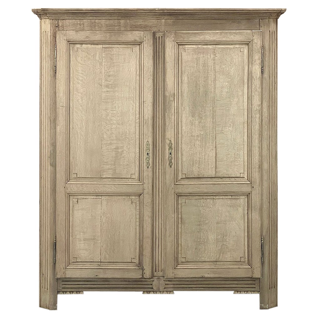 Antique Rustic Country French Louis XVI Armoire in Stripped Oak