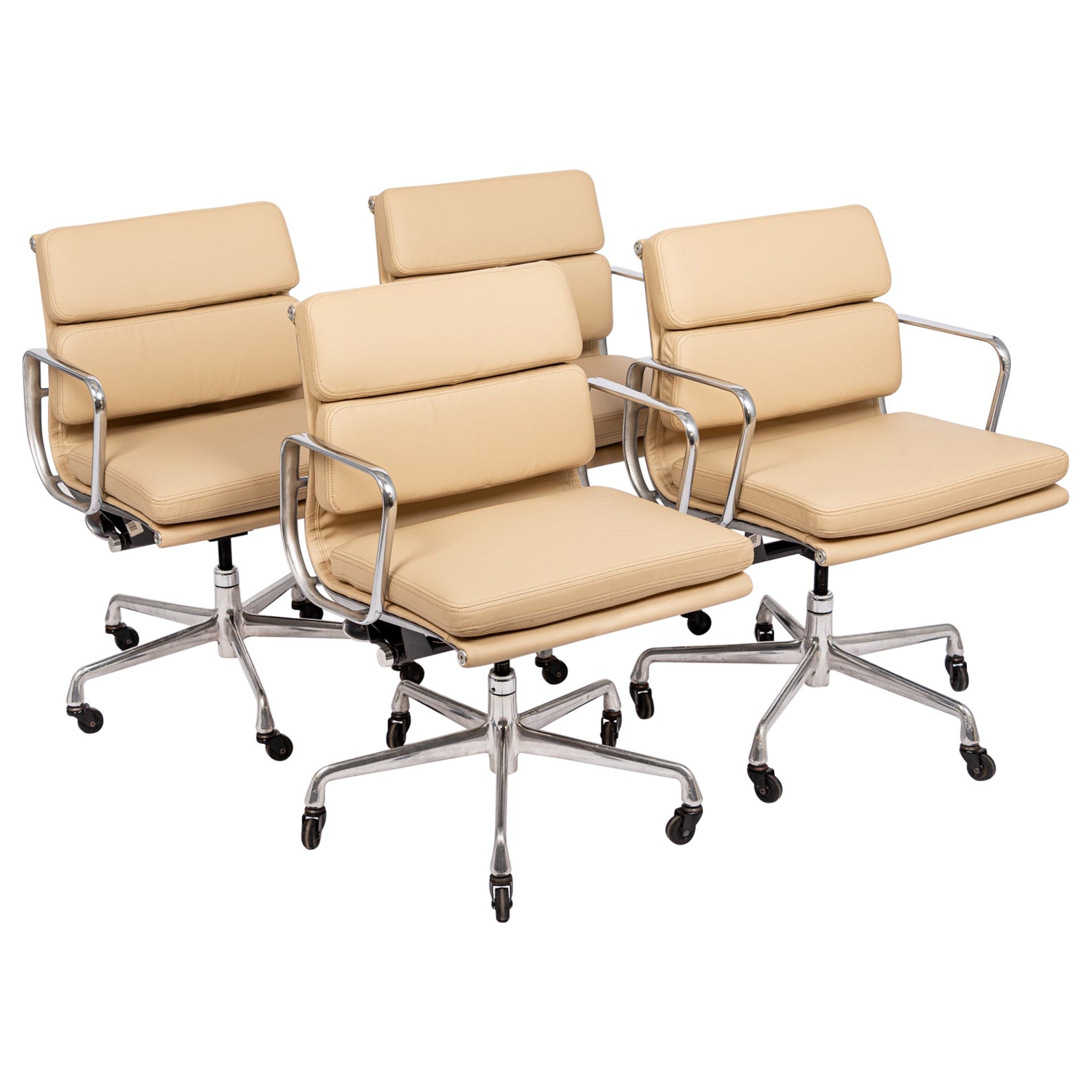 6 Mid Century Cream Leather Office Chairs by Eames for Herman Miller