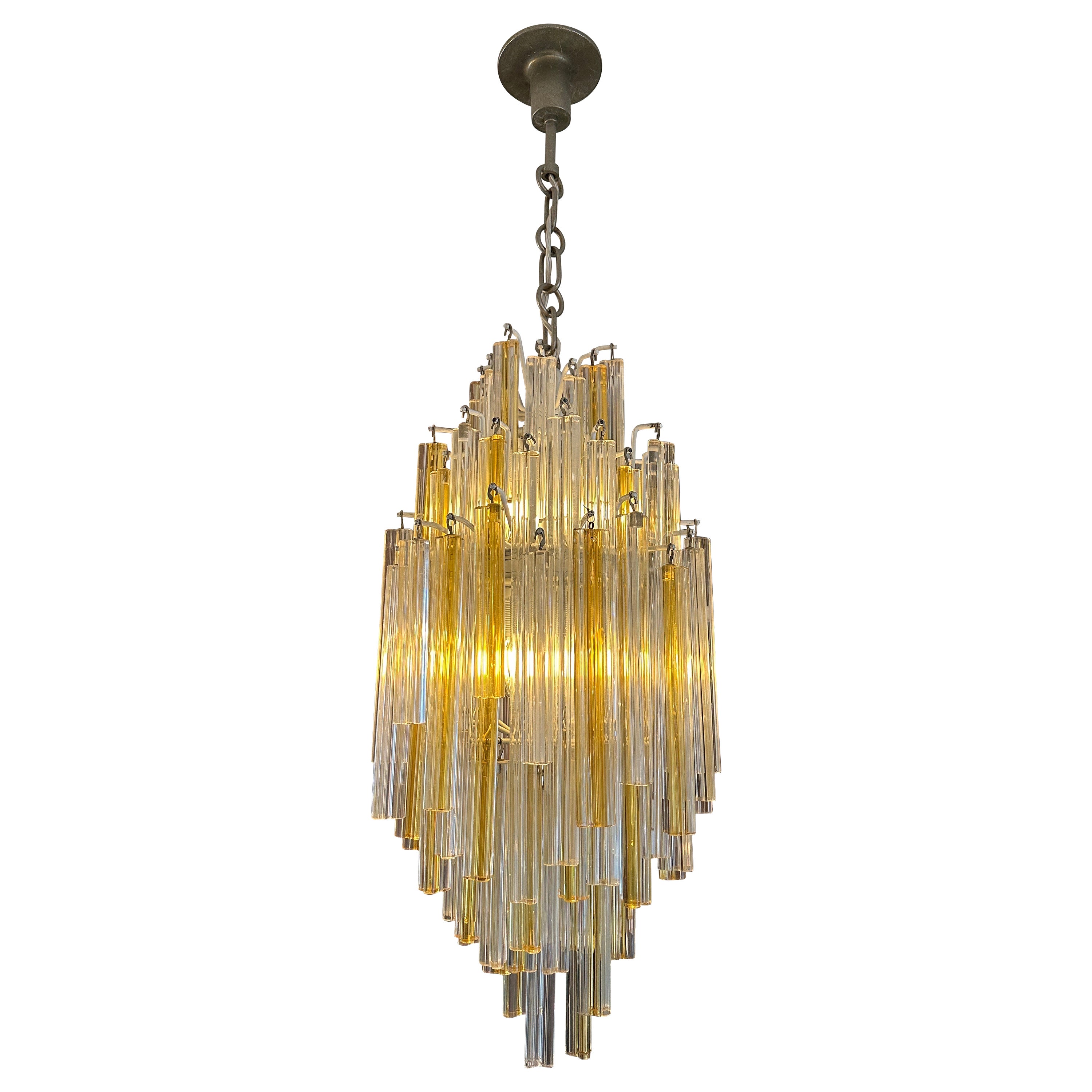 A Venini Murano Amber and Clear Glass Pendant Chandelier  For Sale