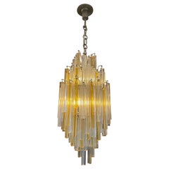 A Venini Murano Amber and Clear Glass Pendant Chandelier 
