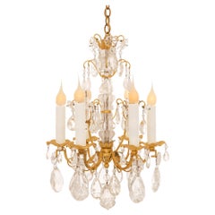 Antique Italian Early 19th Century Louis XVI St. Gilt Metal And Rock Crystal Chandelier