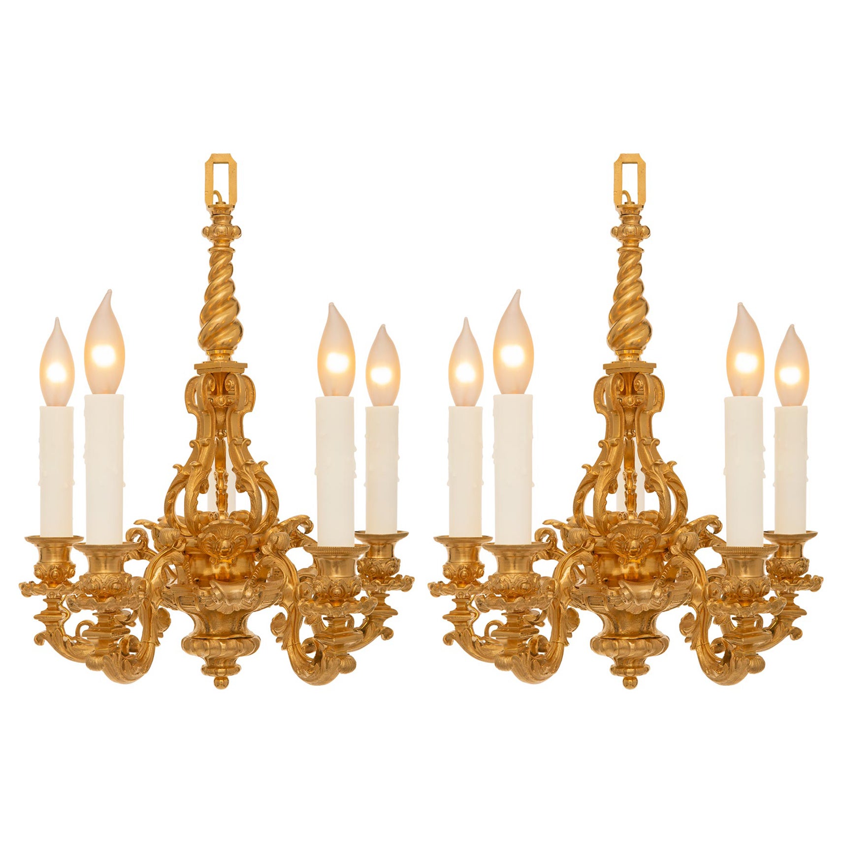 Pair Of French 19th Century Belle Epoque Period Ormolu Chandeliers For Sale