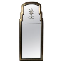 Dramatic Brass and Wood Waterfall Mirror with Etched Plume Design