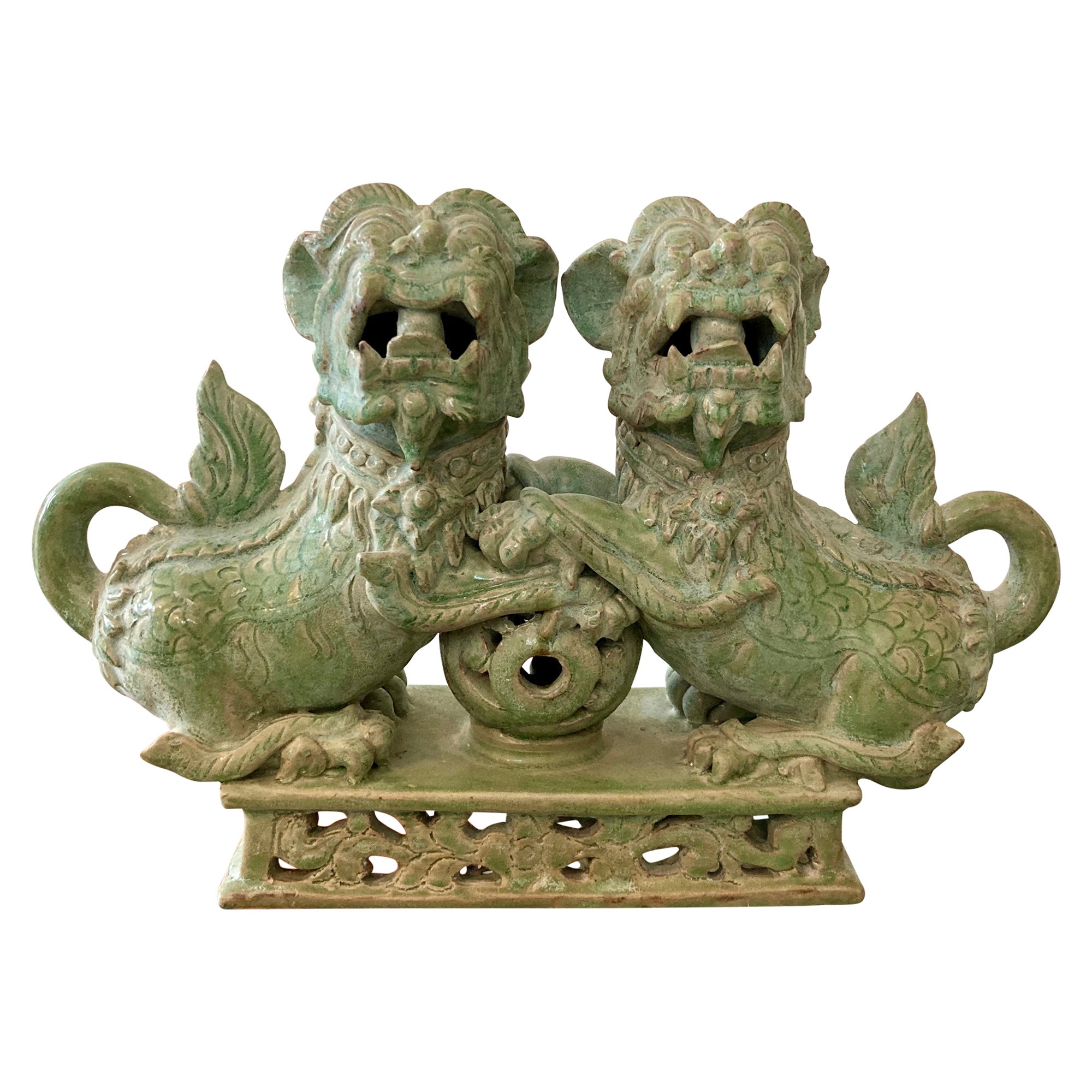 Male Foo Dogs Holding the Earth For Sale