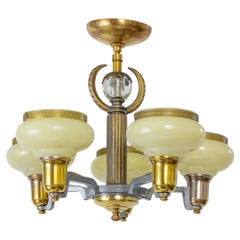 Five light Art Deco Custard Glass Chandelier