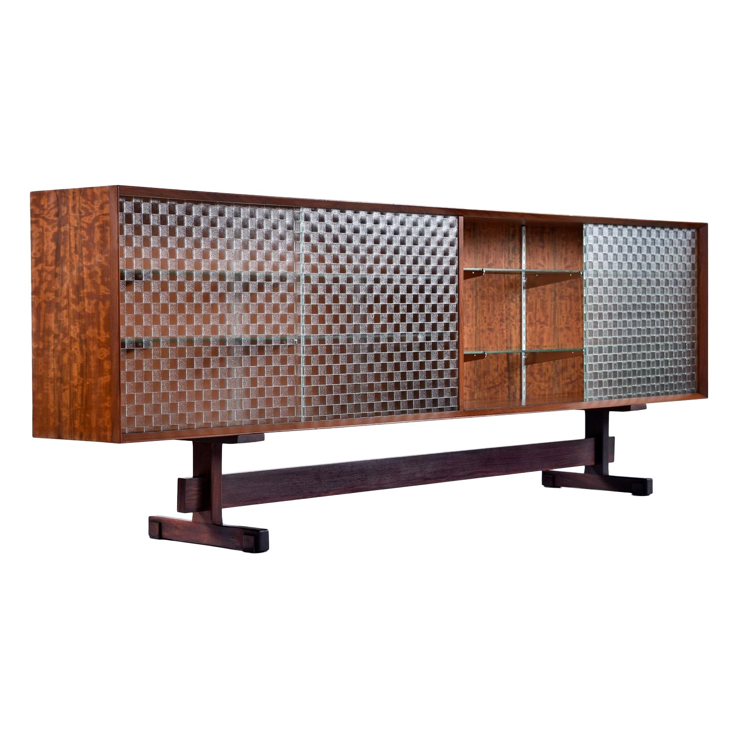 1950's Custom Made Mid-Century Modern Glass Door Mahogany Rosewood Credenza For Sale